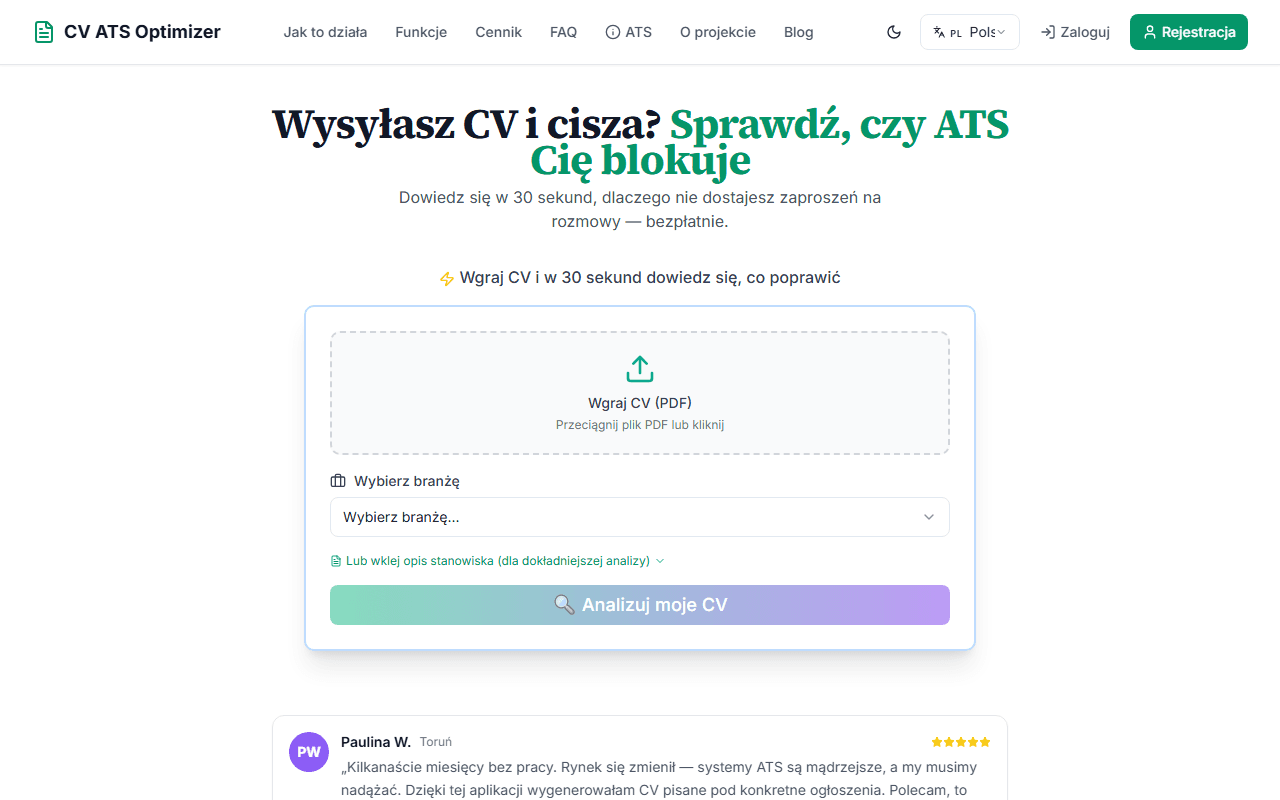 Zrzut ekranu CV ATS Optimizer