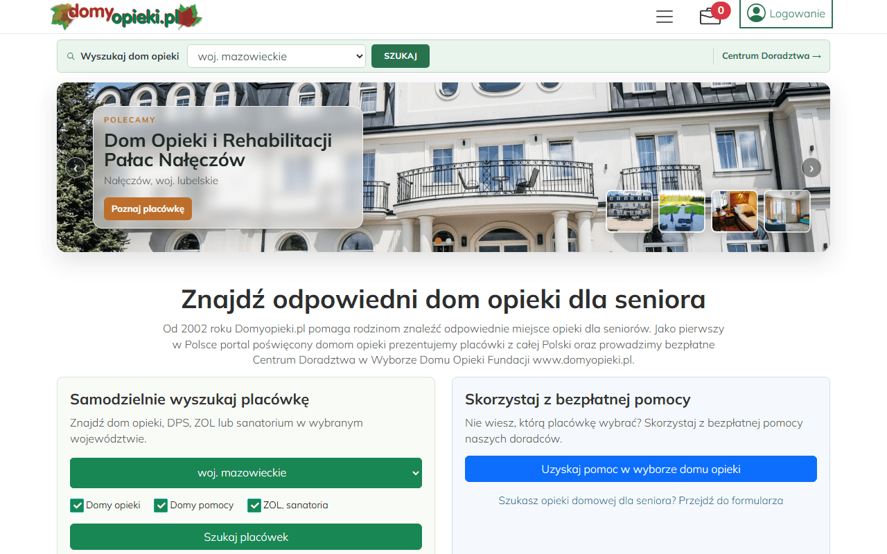 Zrzut ekranu Domyopieki.pl